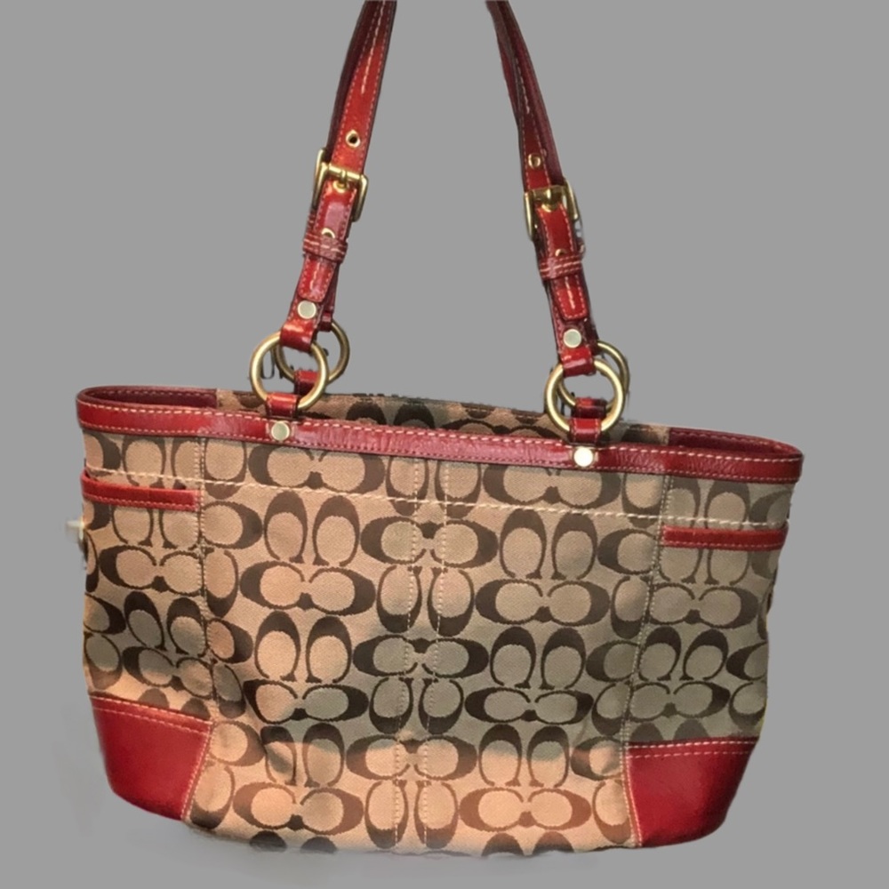 Coach Gallery Large Red Leather Zip Tote
